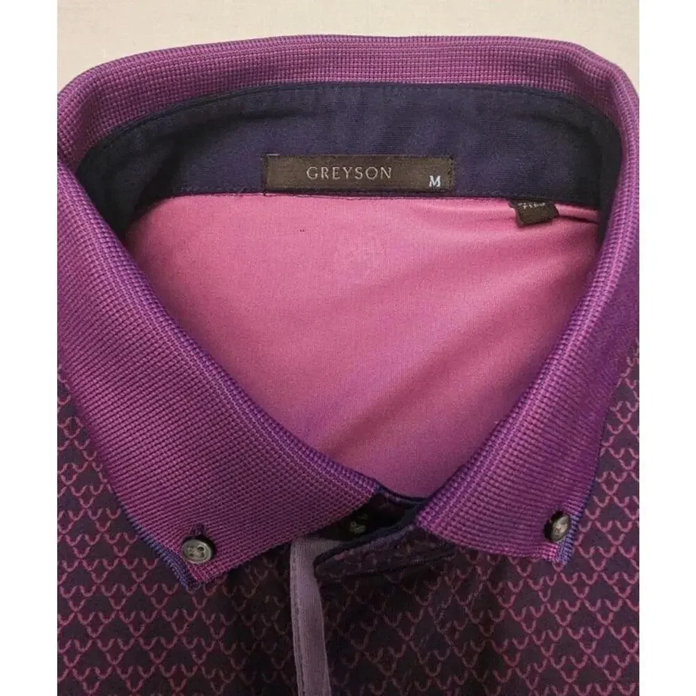 Greyson Polo Men’s Medium Purple Geometric Wolf Performance‎ Golf EUC
